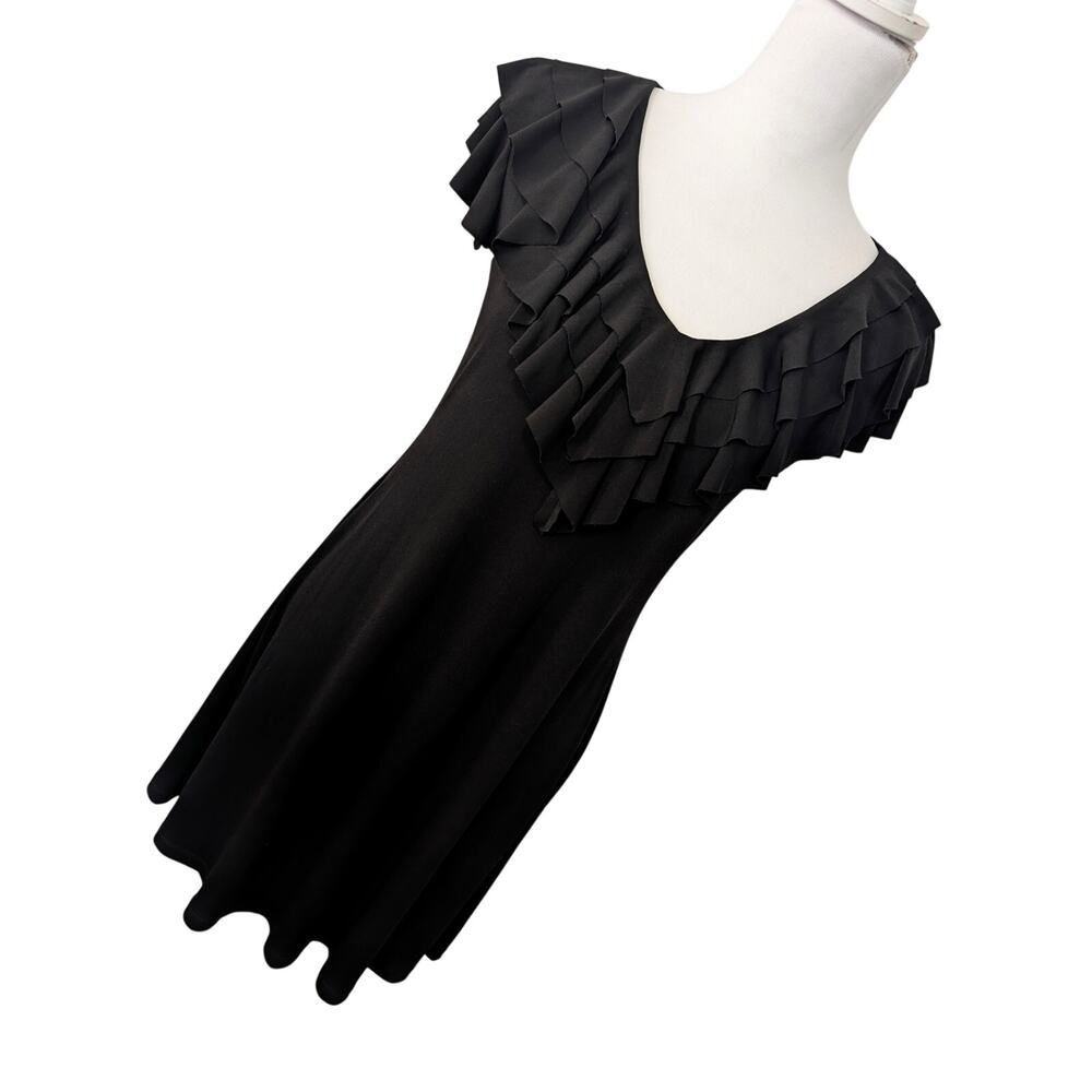 ENFOCUS STUDIO! ELEGANT, UNDERSTATED V-NECK RIFFLED FRONT LITTLE BLACK DRESS! 6